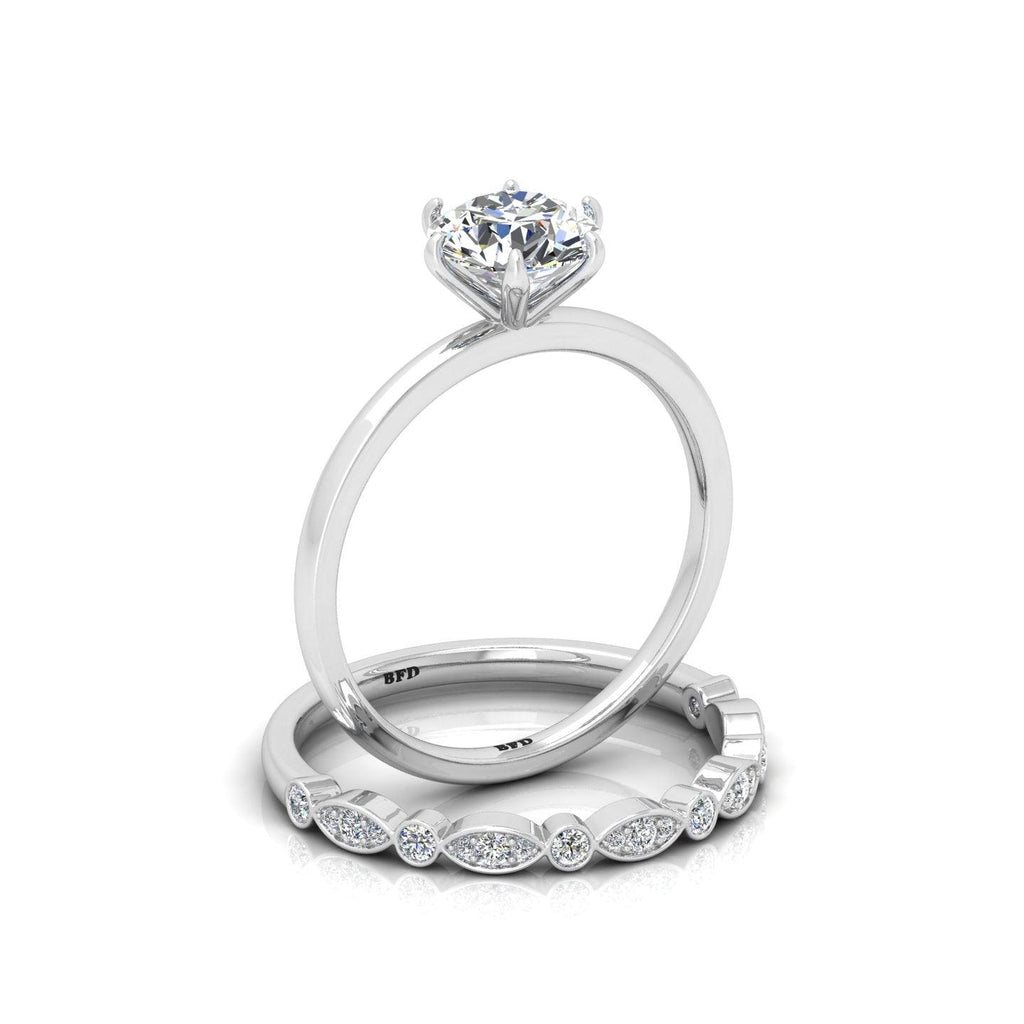 Certified 6 Claw Round Diamond Solitaire Ring With Matching Band