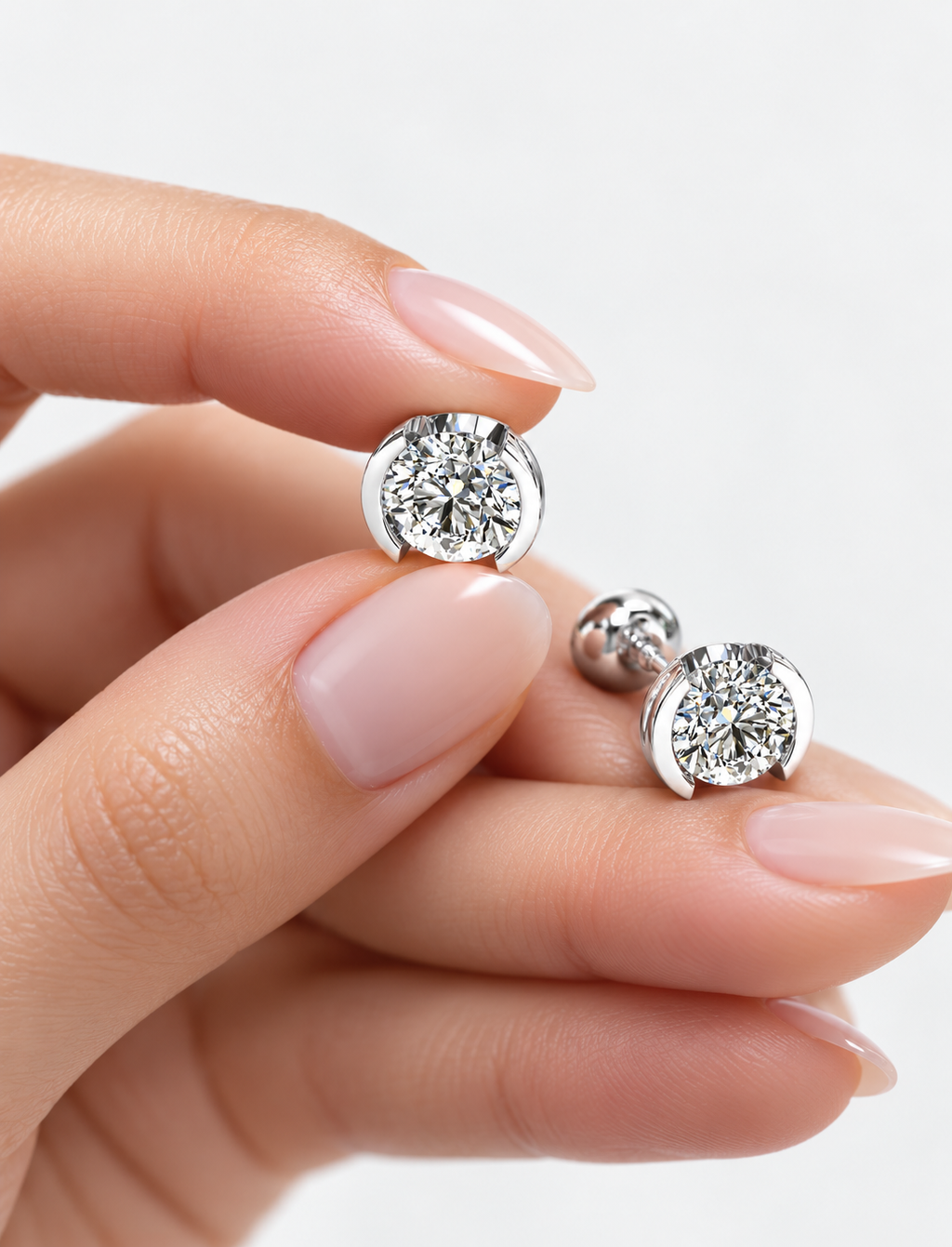 Certified D/VS 2.00Ct Round Diamond Stud Earrings in 18k Gold / Platinum