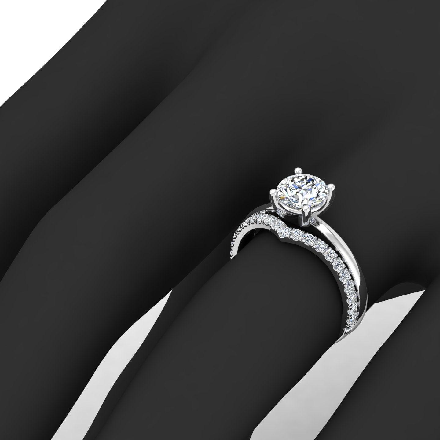 Certified 4 Claw Round Diamond Solitaire Ring With Curved Matching Band