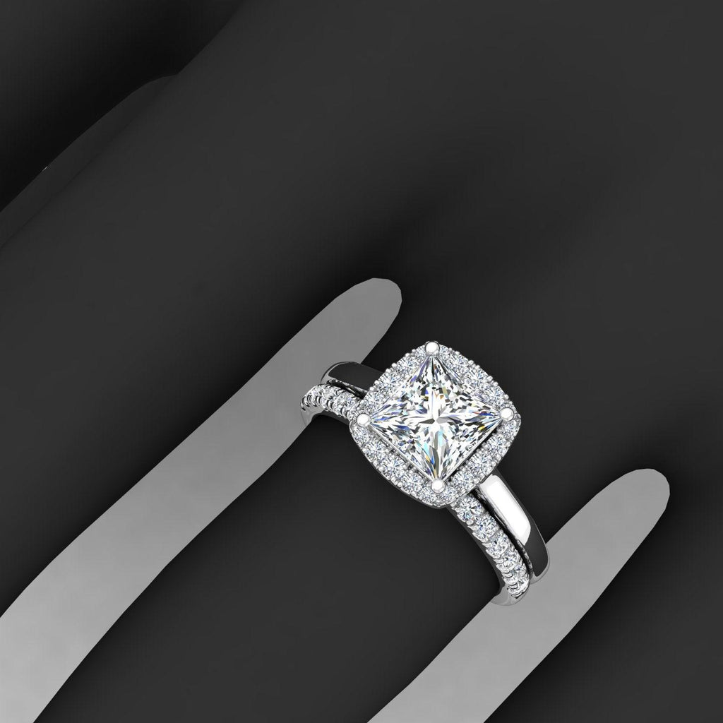 Certified Princess Diamond Halo Engagement Ring With Diamond Matching Band 1.50Carat