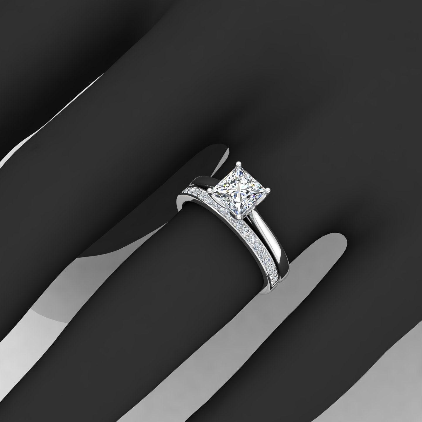 Certified Princess Diamond Bridal Set Engagement Ring