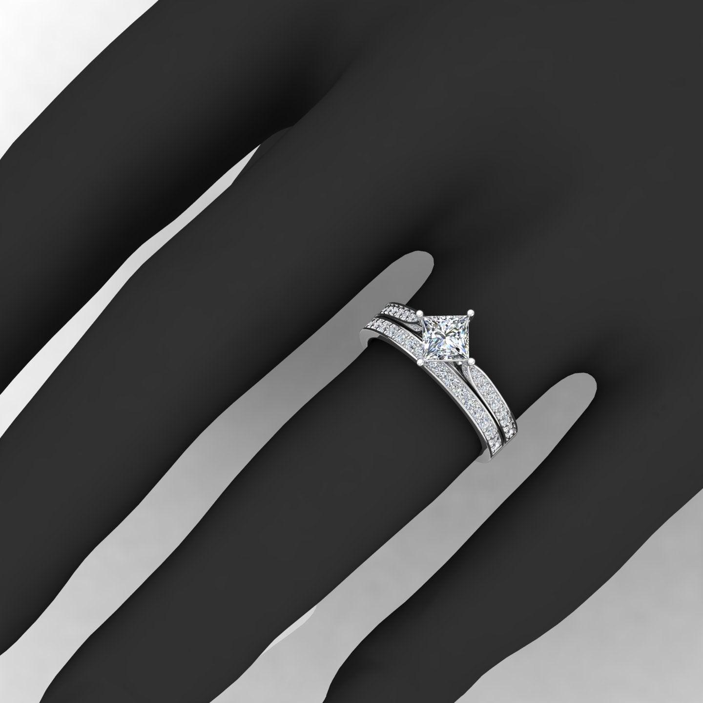Certified Princess Diamond Engagement Ring With Diamond Matching Band 1.50Carat