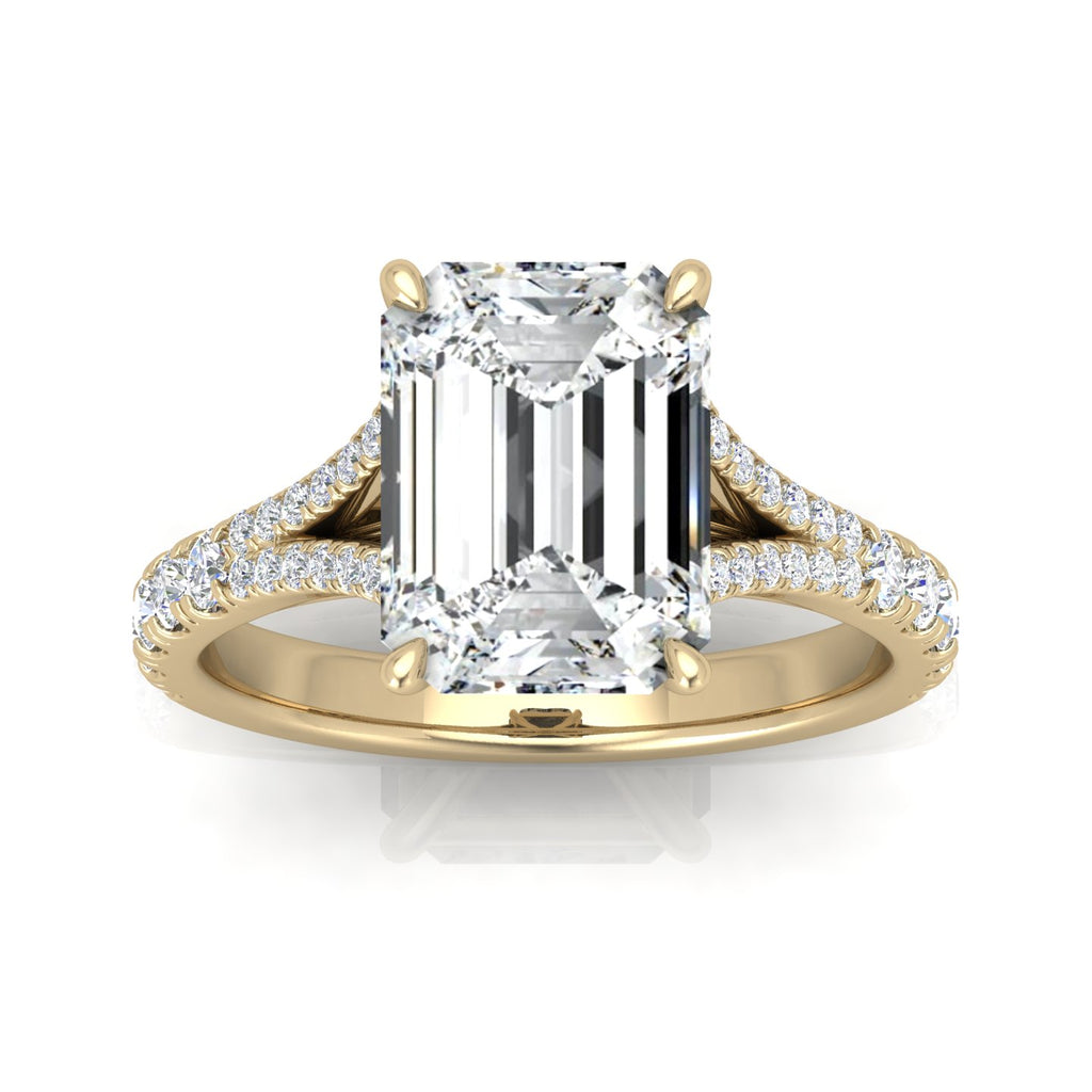 Julie Emerald Diamond Split Shank Engagement Ring