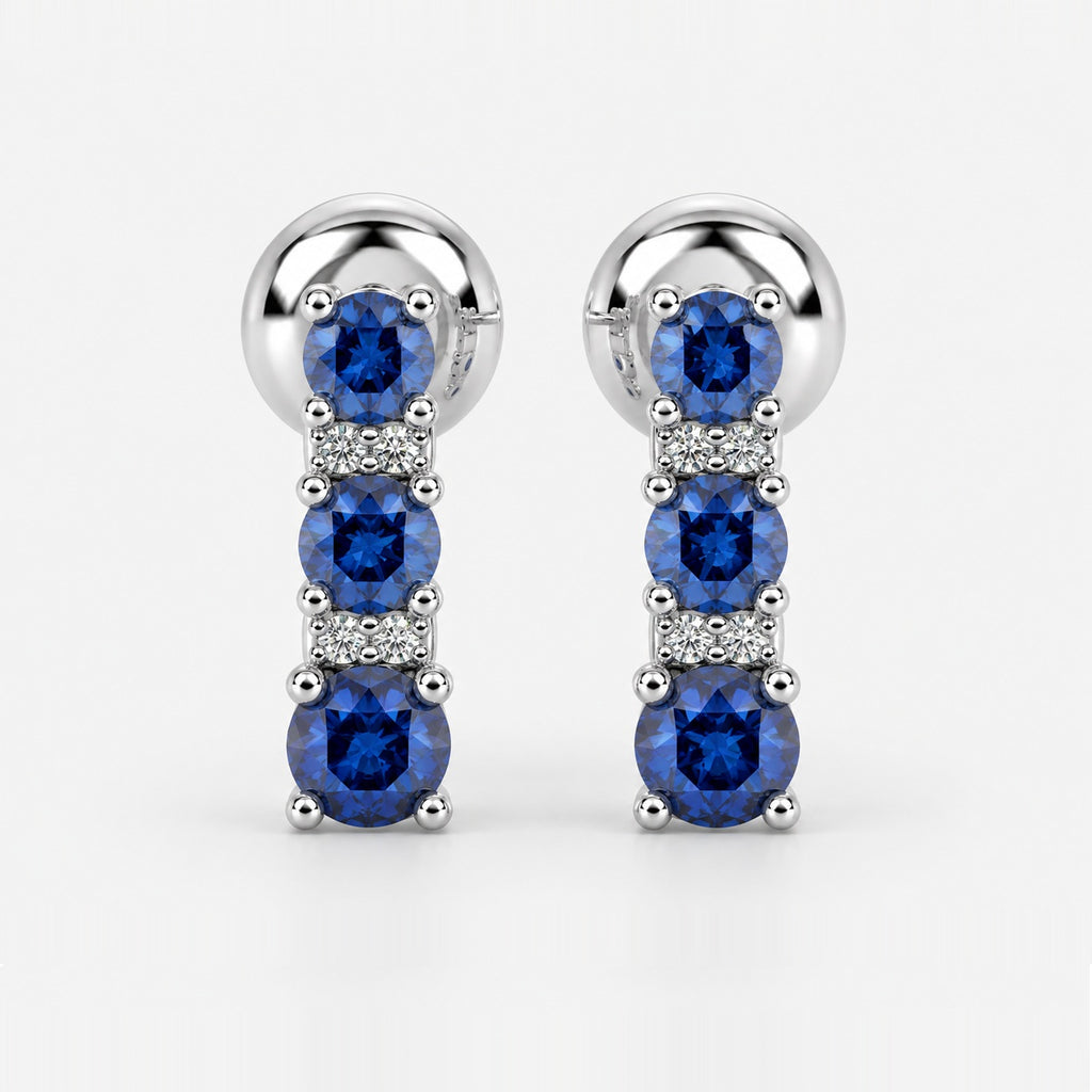 0.50 Ct Natural Sapphire & Diamond Tower Earrings In Gold