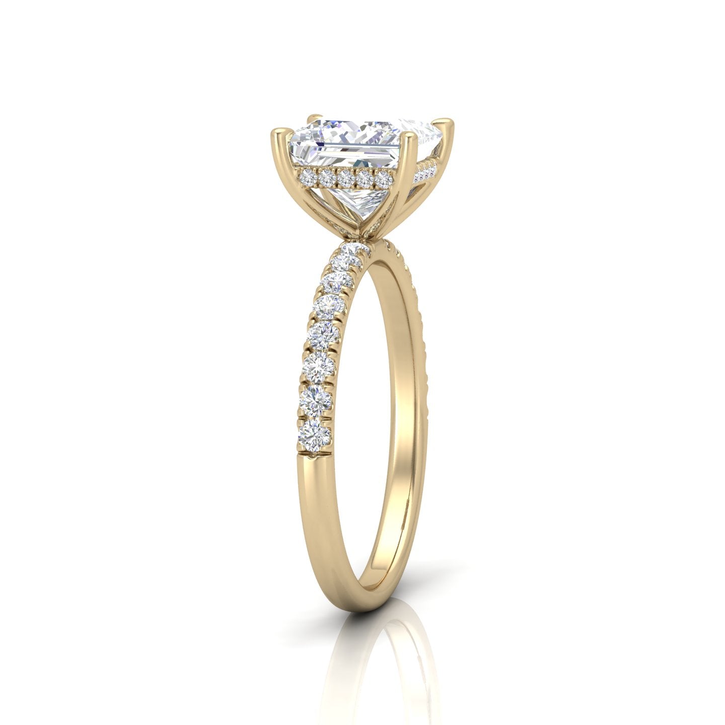 Classic Hidden Halo Pave Set Engagement Ring - Princess