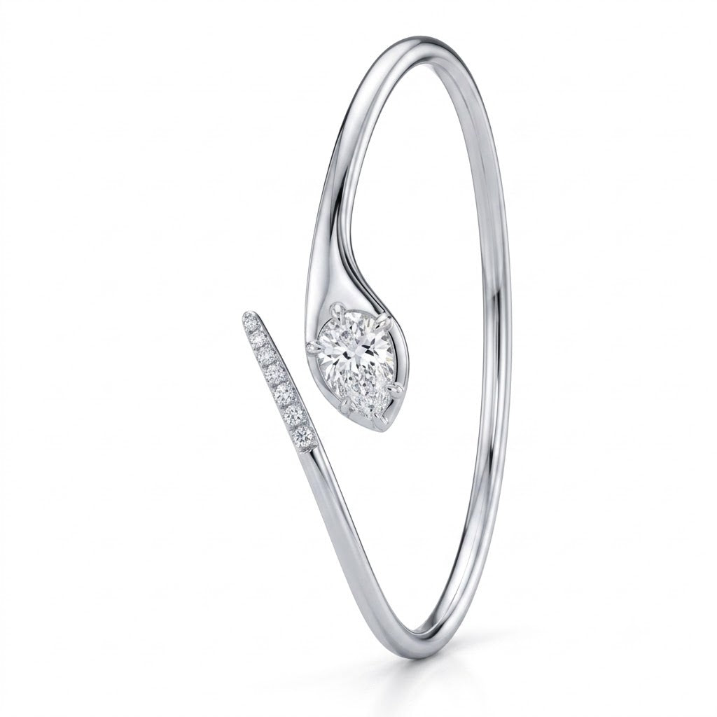 2.00ct Pear Diamond Tennis Bangle - Gold (Angle View 4)