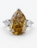 Pear Diamond Fancy Vivid Brownish Engagement Ring side Pear Trilogy Ring IGI Lab Grown in Platinum