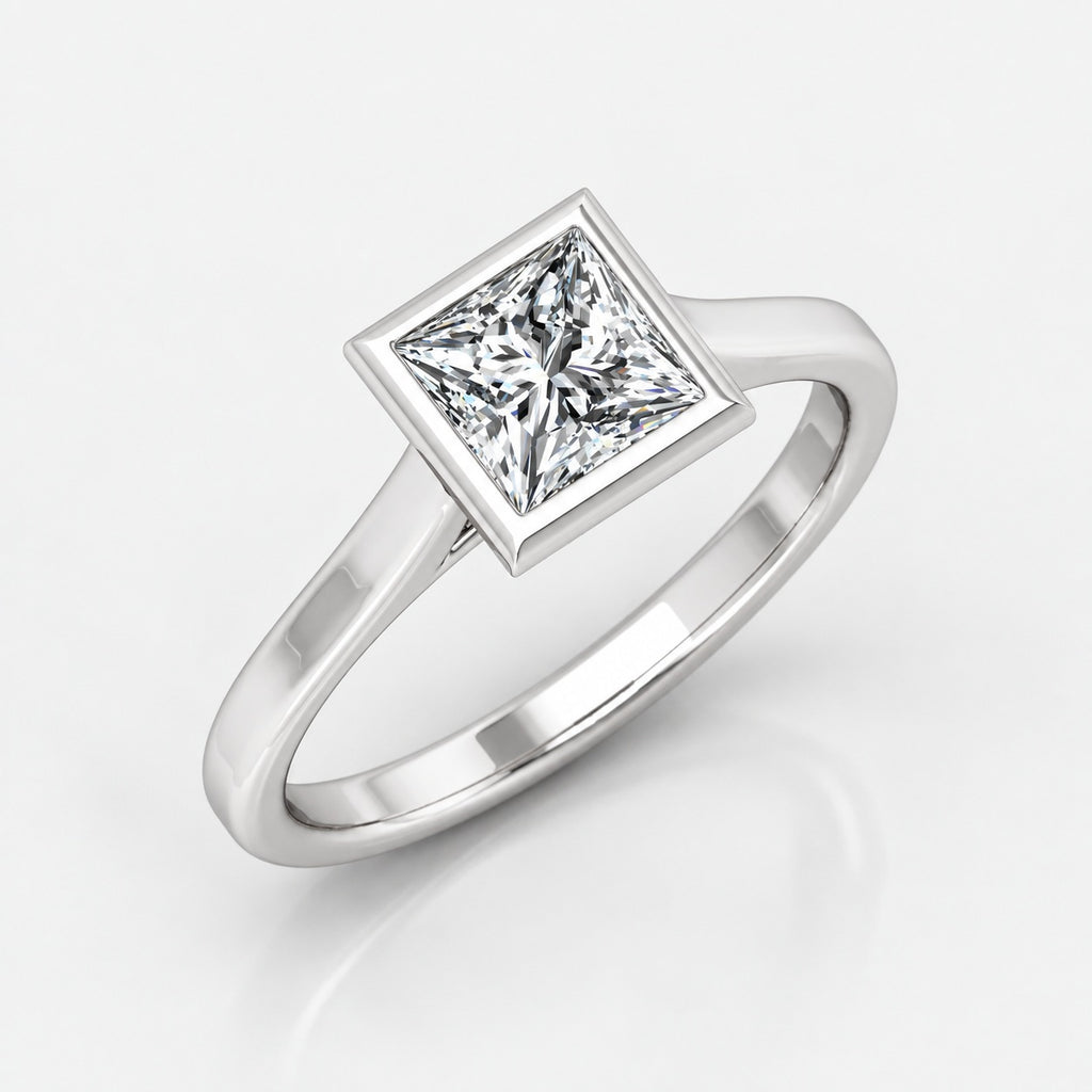2.00Ct Solitaire Bezel Set Engagement Women's Ring Princess Diamond IGI Certified in Gold & Platinum