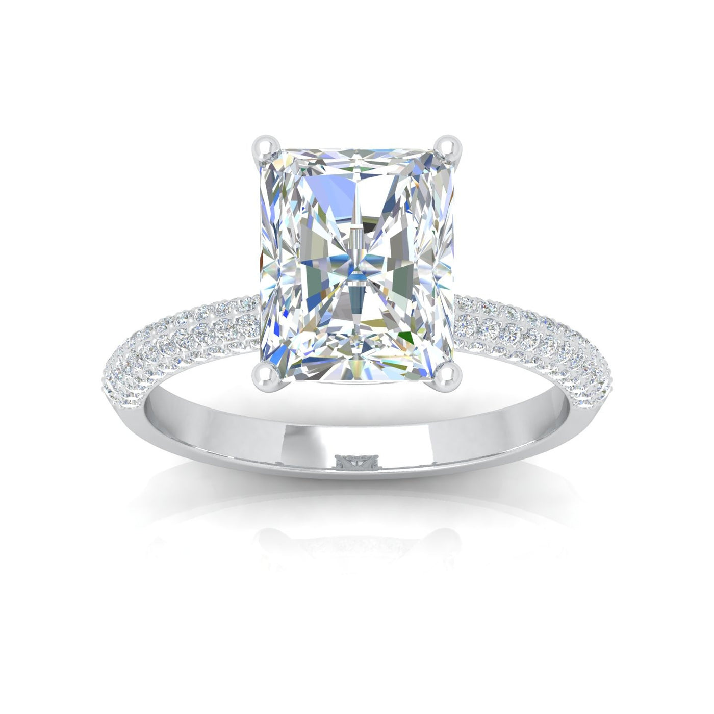 IGI Certified 2.00Carat E/VS Lab Grown Radiant & Side Diamond Three Row Designer Engagement Ring in Platinum
