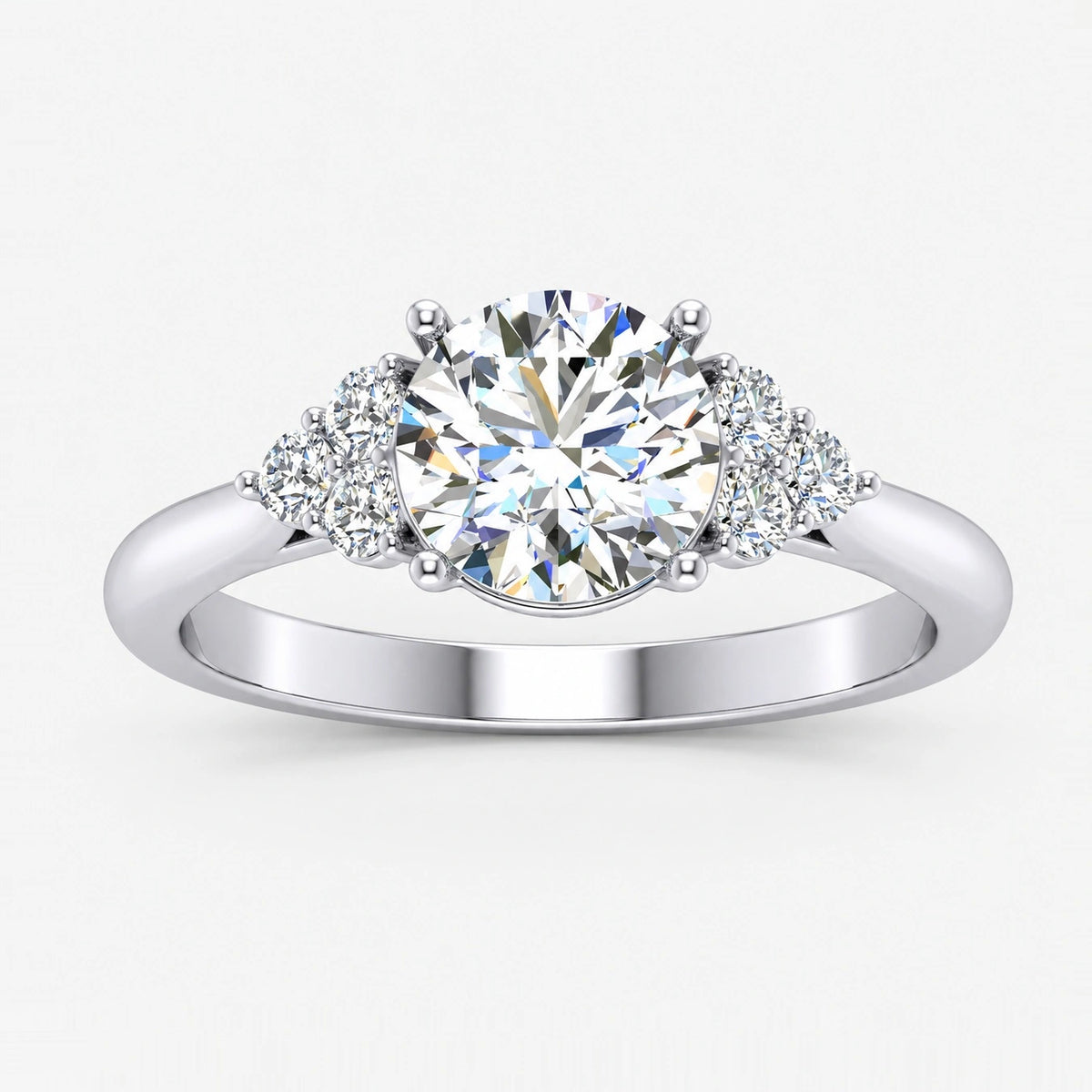 IGI Certified Lab Grown Round Brilliant Cut Diamond Engagement Ring with Side Cluster Stones in Gold & Platinum – 1–5Ct