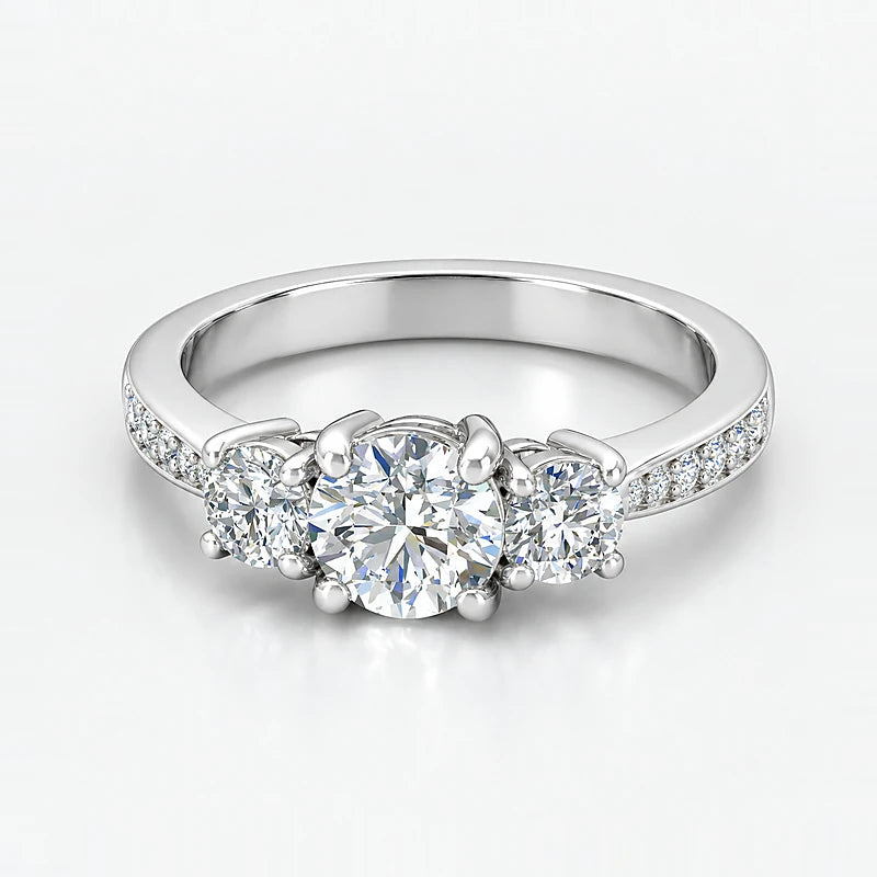 IGI Certified Lab Grown Round Diamond Engagement Ring with Side Diamonds in Gold & Platinum - 1-5ct