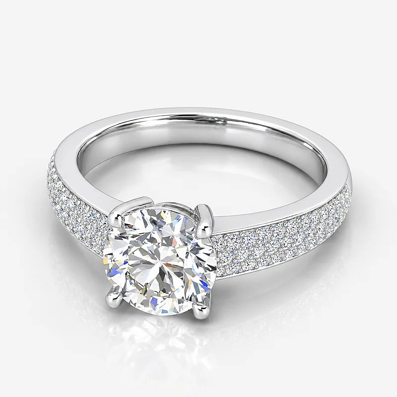 IGI Certified Lab Grown Round Diamond Solitaire Engagement Ring with Side Diamond Accents in Gold & Platinum - 1-5ct