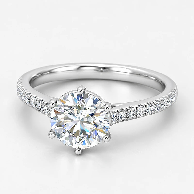 IGI Certified Lab Grown Round Brilliant Cut Diamond Solitaire Engagement Ring with Pavé Band in Gold & Platinum - 1-5ct
