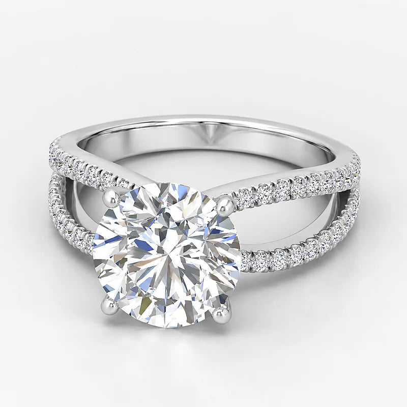 IGI Certified Lab Grown Round Diamond Solitaire Split Shank Engagement Ring with Side Round Diamonds in Gold & Platinum - 1-5ct