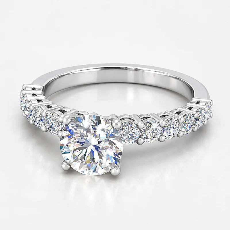 IGI Certified Lab Grown Round Brilliant Cut Diamond Solitaire Engagement Ring with Side Diamond Accents in Gold & Platinum - 1-5ct