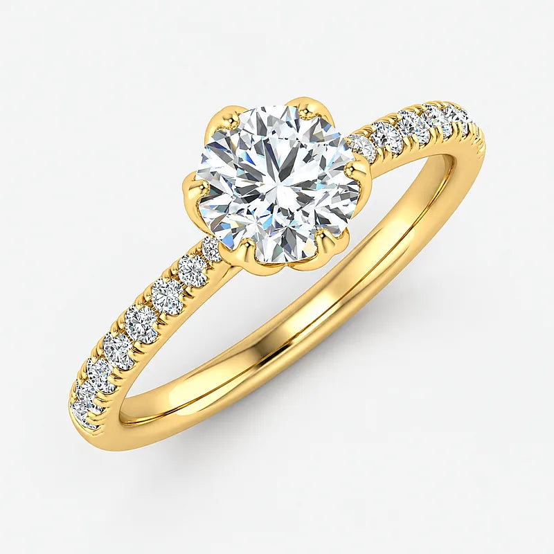 IGI Certified Lab Grown Round Diamond Solitaire Pavé Side-Stone Engagement Ring in Gold & Platinum - 1-5ct