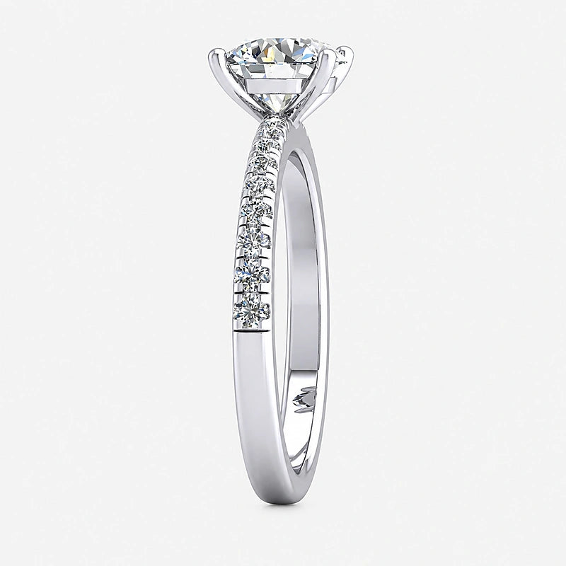IGI Certified Lab Grown Classic Round Brilliant Solitaire Diamond Engagement Ring with Pavé Band in Gold & Platinum - 1-5ct