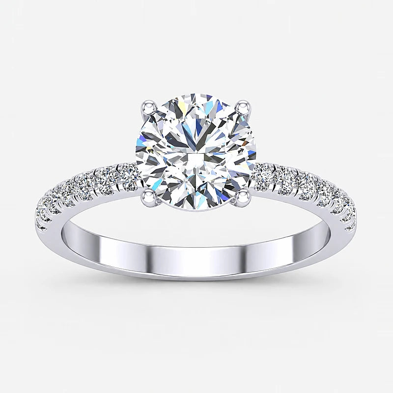 IGI Certified Lab Grown Round Diamond with Side-Stone Engagement Ring in Gold & Platinum - 1-5ct
