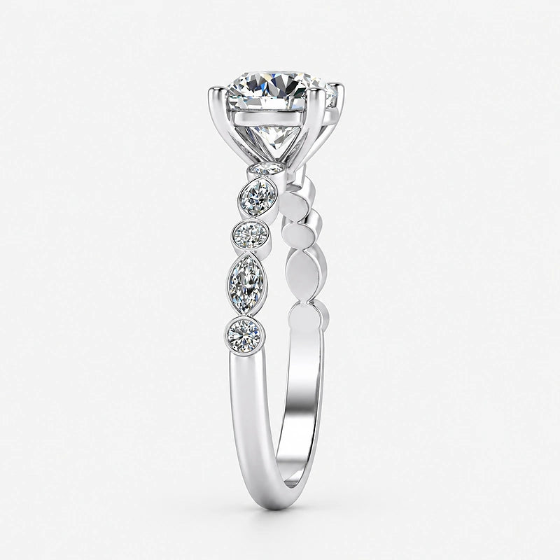 IGI Certified Lab Grown Solitaire Engagement Ring with Alternating Marquise & Round Diamond Accents in Gold & Platinum – 1–5Ct