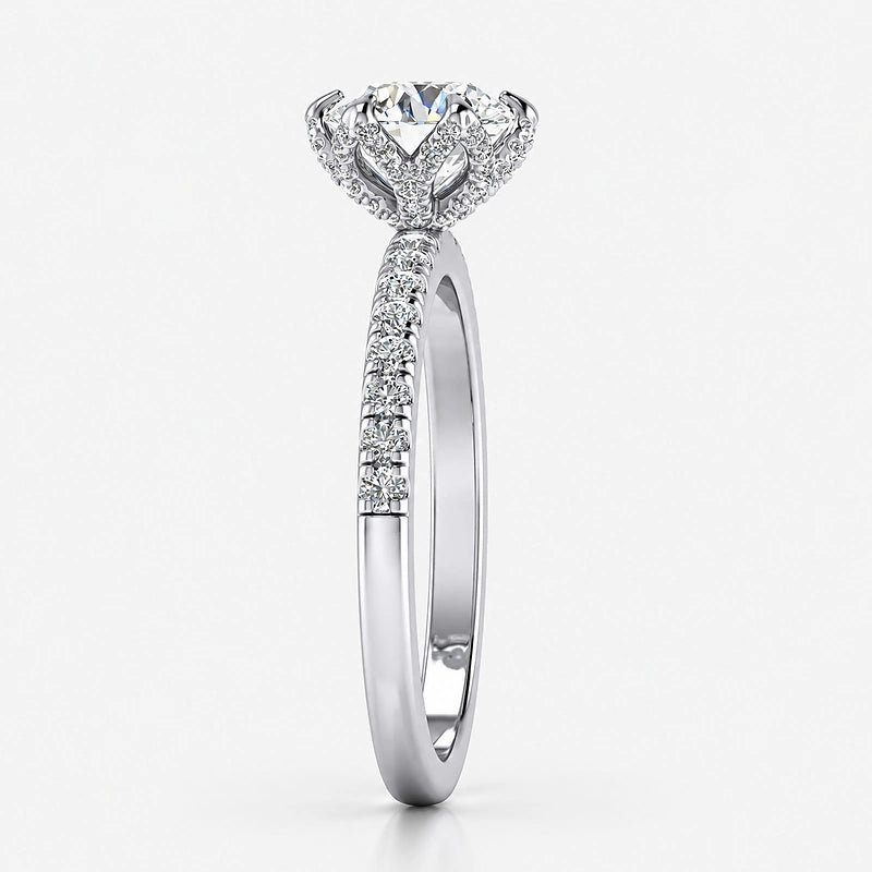 IGI Certified Lab Grown Round Brilliant Cut Solitaire Diamond Engagement Ring with Pavé Accents in Gold & Platinum – 1–5Ct