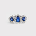 Natural Oval Sapphire Halo Set Trilogy Vintage Engagement Ring In Gold & Platinum