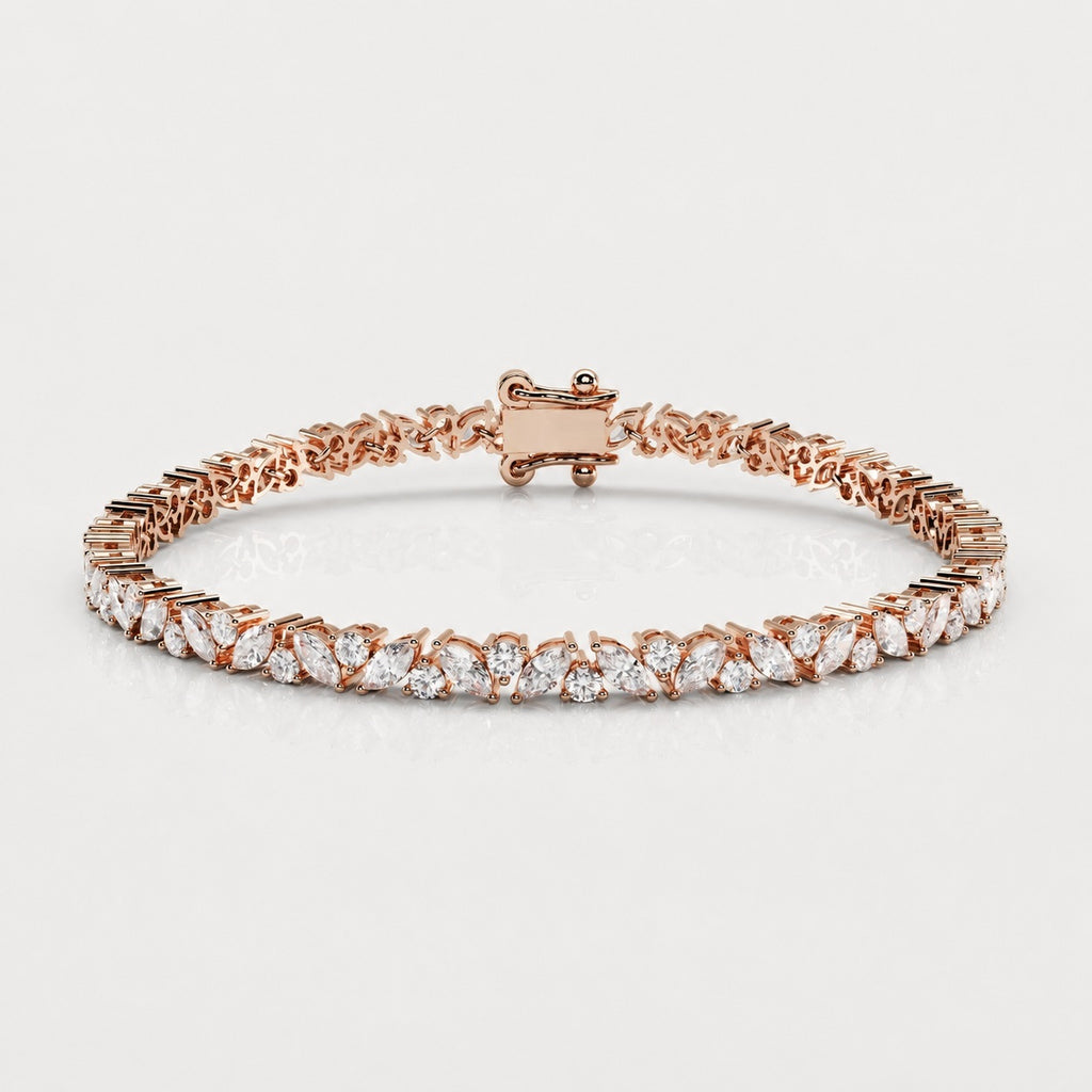 Classic Round and Marquise Diamond Tennis Bracelet 9K 'Gold 10.00Ct