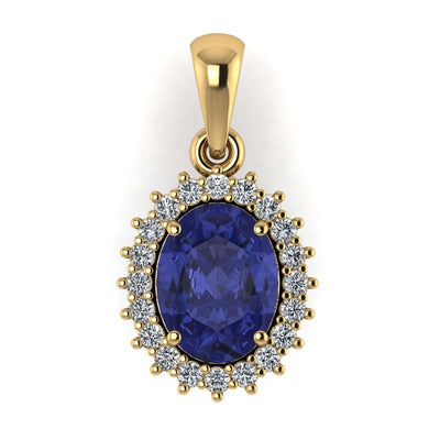 AAA 1.60 Ct Oval Tanzanite & 0.40 Ct Diamond Halo Pendant