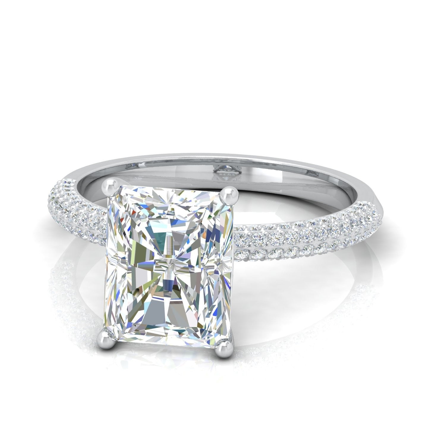 IGI Certified 2.00Carat E/VS Lab Grown Radiant & Side Diamond Three Row Designer Engagement Ring in Platinum
