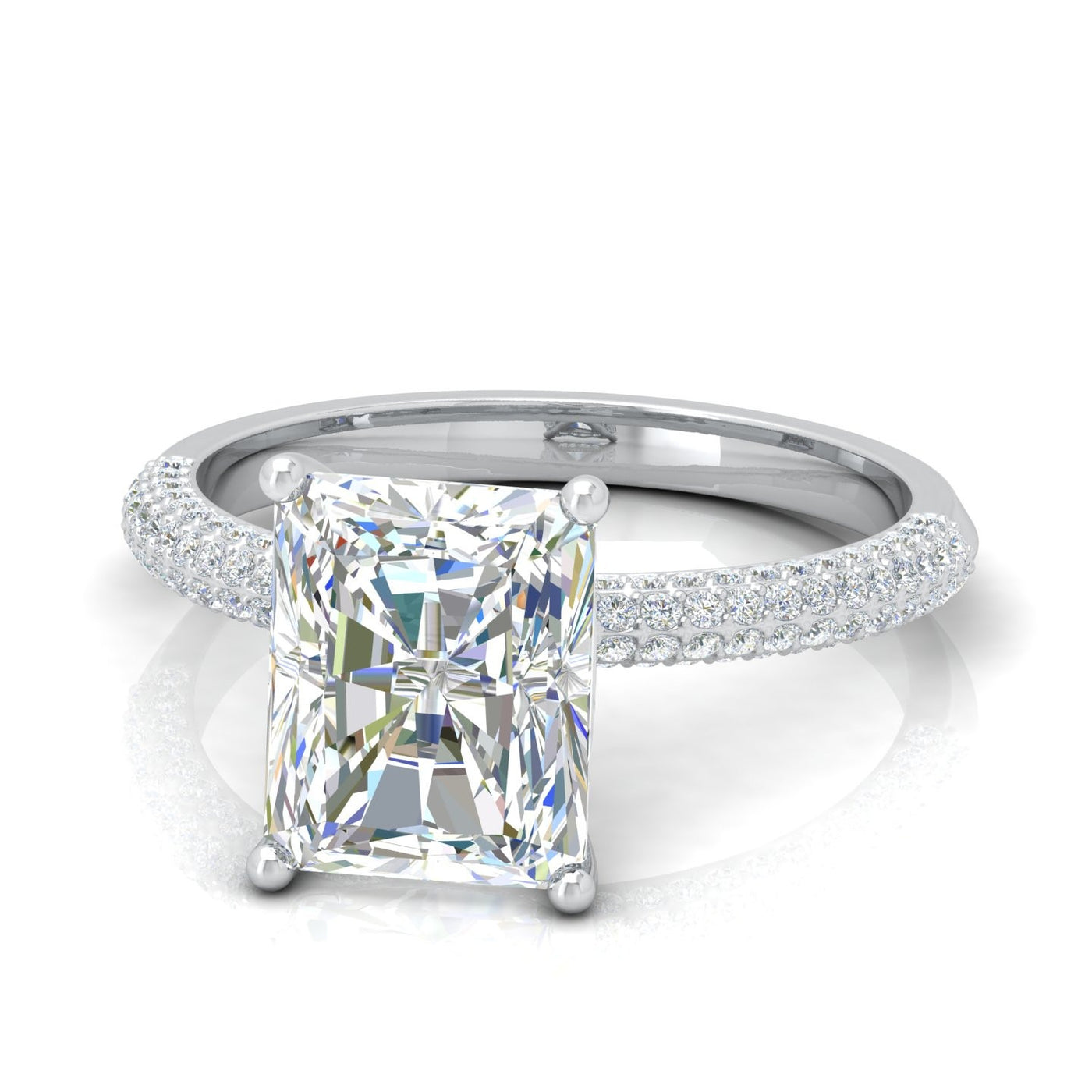 IGI Certified 2.00Carat E/VS Lab Grown Radiant & Side Diamond Three Row Designer Engagement Ring in Platinum