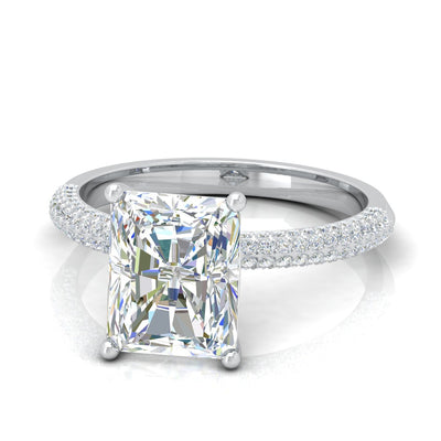 IGI Certified 2.00Carat E/VS Lab Grown Radiant & Side Diamond Three Row Designer Engagement Ring in Platinum