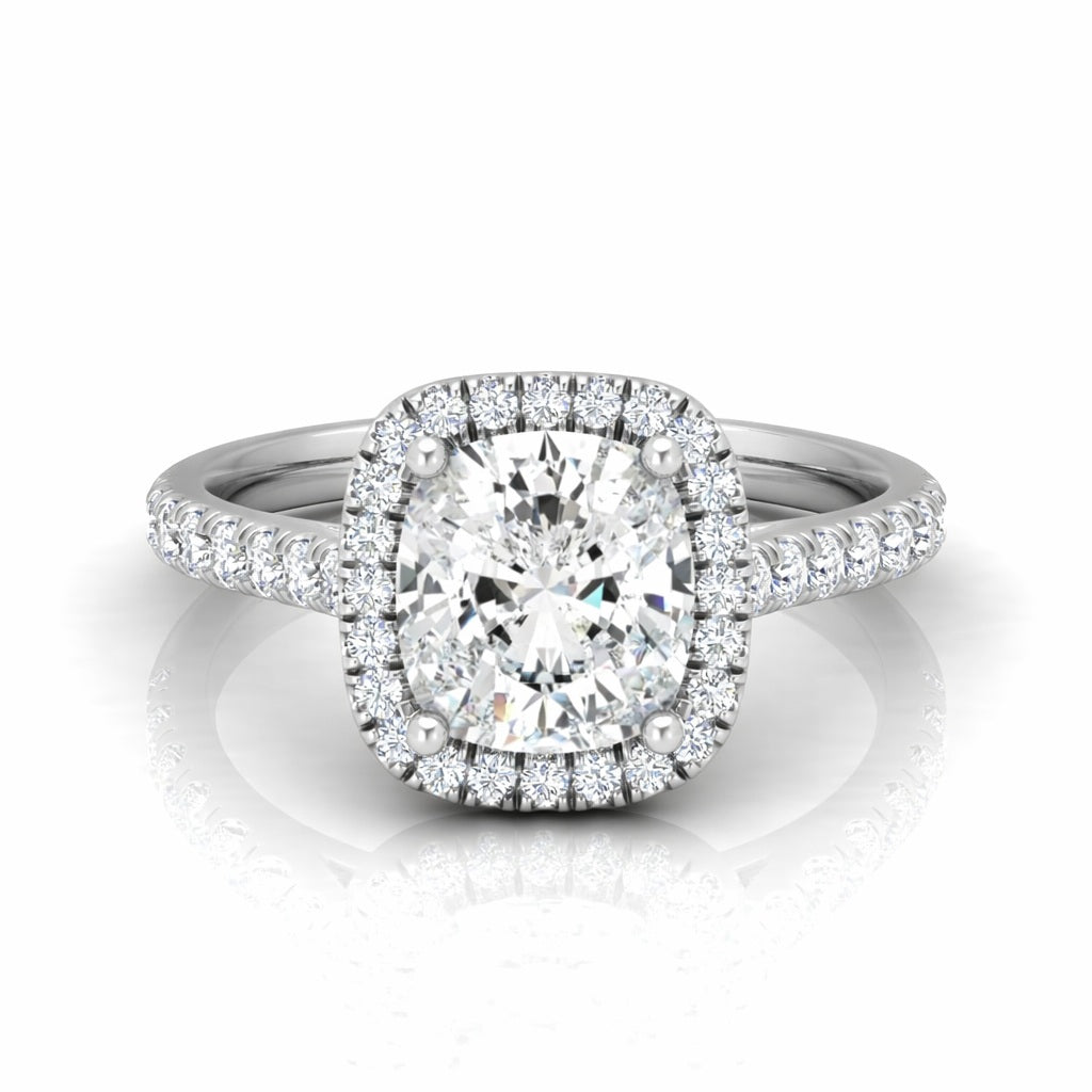 1.50CT D/VS IGI Certified Lab Grown Cushion Cut Diamond Halo Engagement Ring in Platinum
