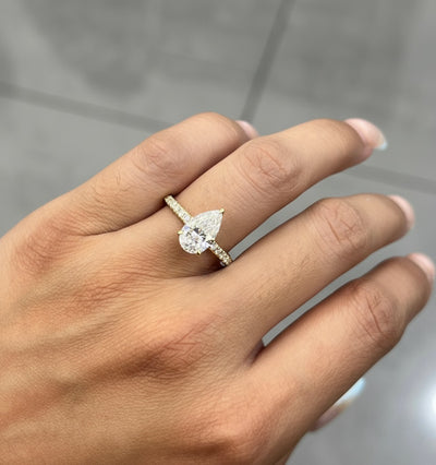 Certified E/VS Pear Diamond Hidden Halo Engagement Ring