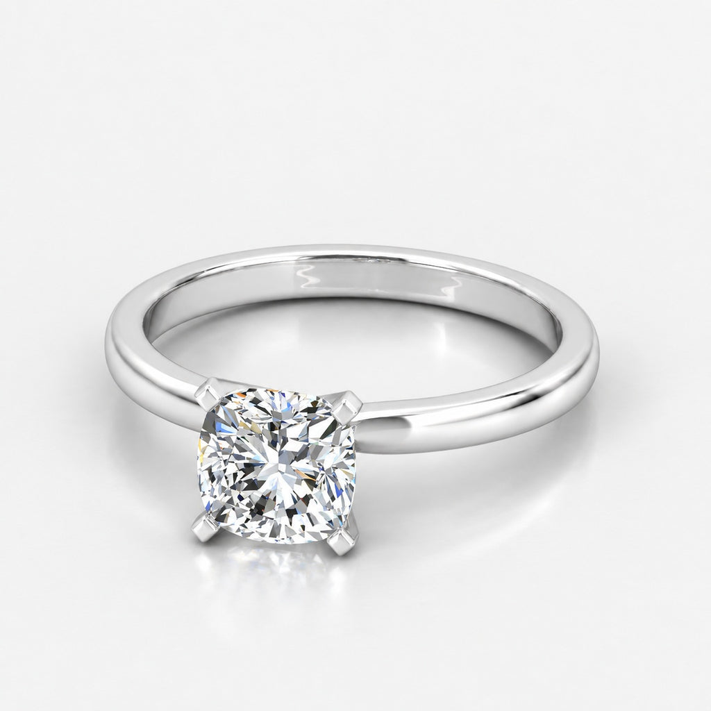 IGI Certified Classic Cushion Diamond Solitaire Engagement Ring in Gold & Platinum