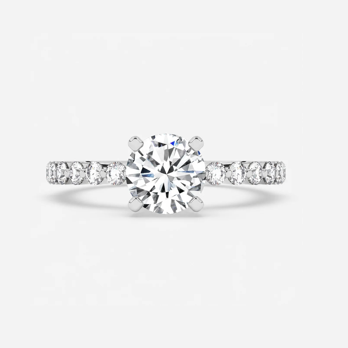 Round Diamond Engagement Ring Platinum Labgrown 2.10 Ct Solitaire with side Diamond