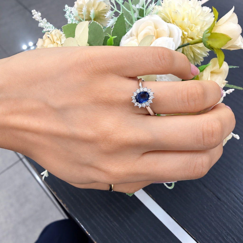 1.50Ct Sapphire Oval & Diamond Cluster Halo Set Engagement Ring 950 Platinum