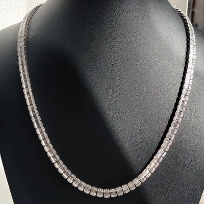 D/VVS 30.00Ct Lab Grown Baguette & Round Diamond Designer Necklace in Hallmarked White Gold 50 grams