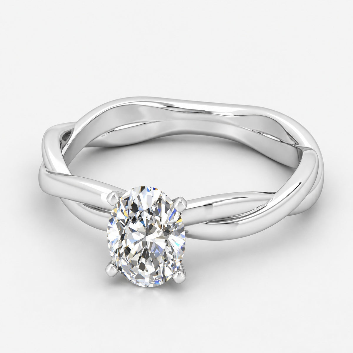 IGI Certified Oval Diamond 2.00Ct Floral Asymmetrical Twist Engagement Ring in Gold & Platinum