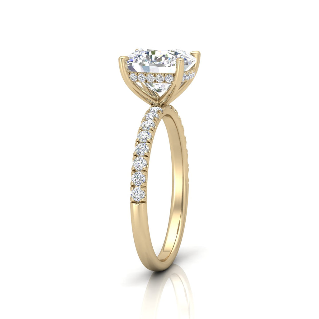 Classic Hidden Halo Pave Set Engagement Ring - Cushion