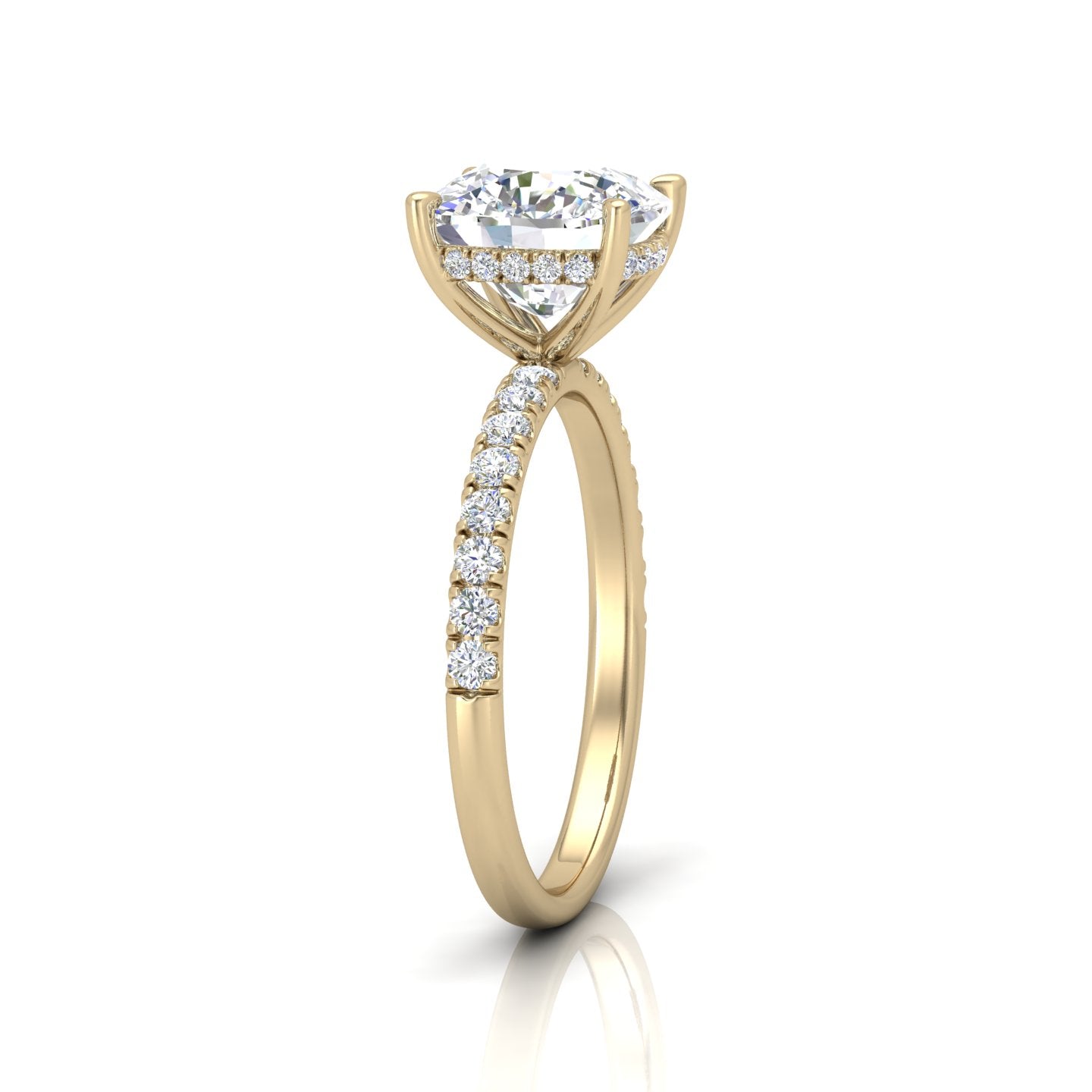 Classic Hidden Halo Pave Set Engagement Ring - Cushion