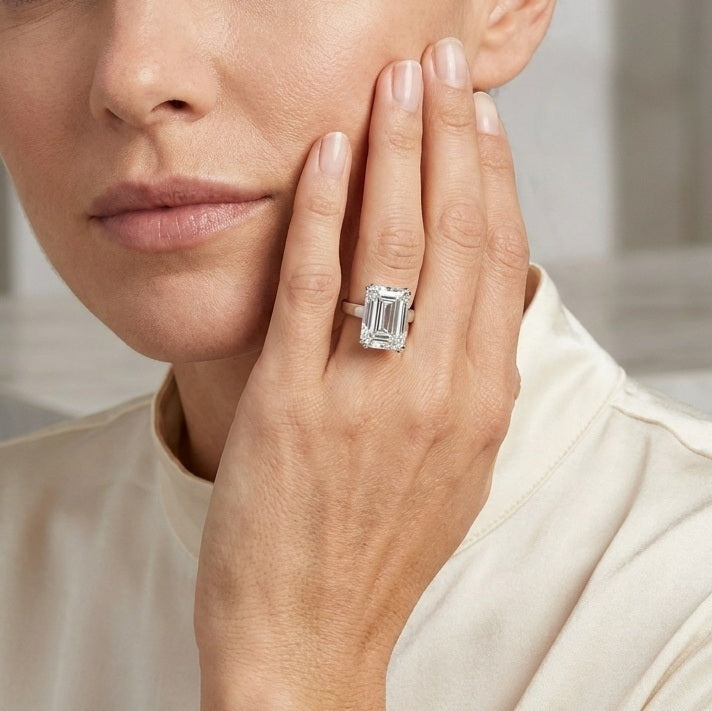 IGI Certified 11.00CT Emerald Cut Lab Grown Diamond Engagement Ring