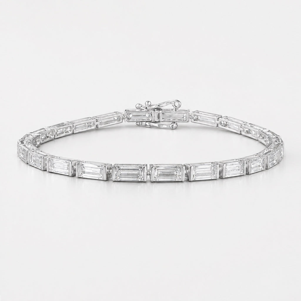 Bar-Set Baguette Lab-Grown Diamond Tennis Bracelet in Gold & Platinum (5–10ct)