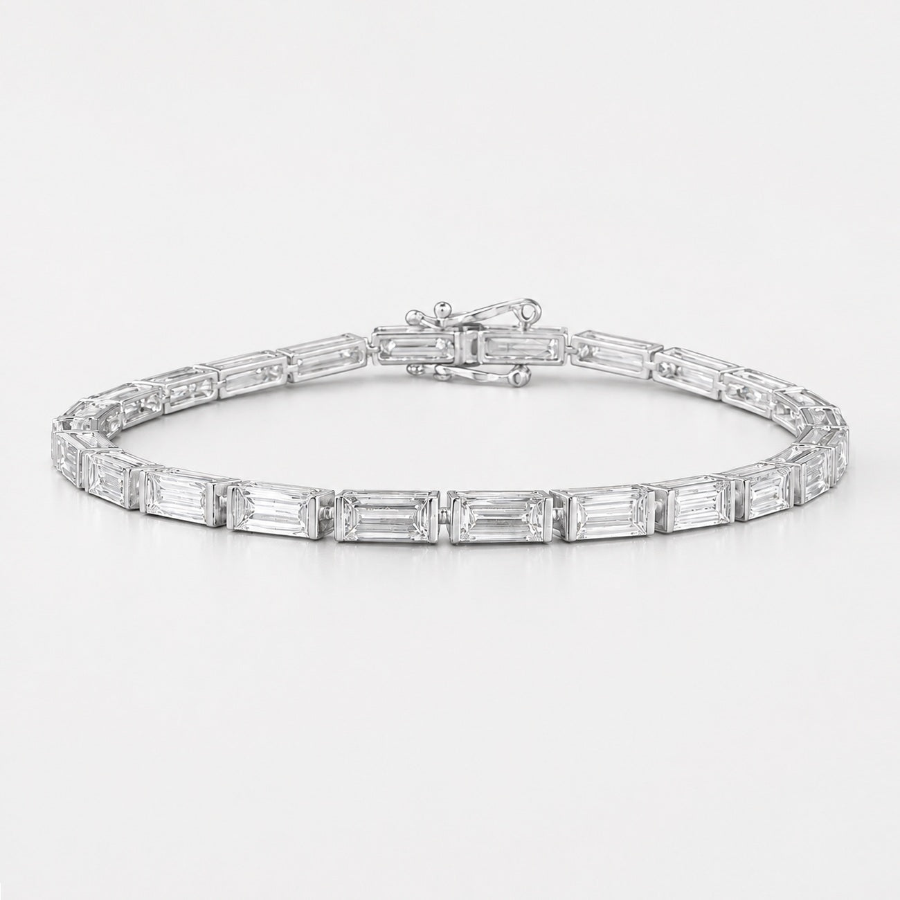Bar-Set Baguette Lab-Grown Diamond Tennis Bracelet in Gold & Platinum (5–10ct)