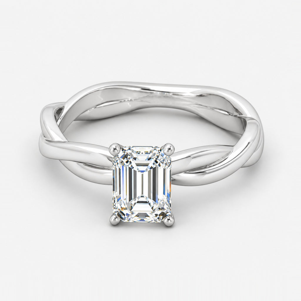 Twisted IGI Certified Classic Solitaire Emerald Diamond Engagement Ring in Gold & Platinum