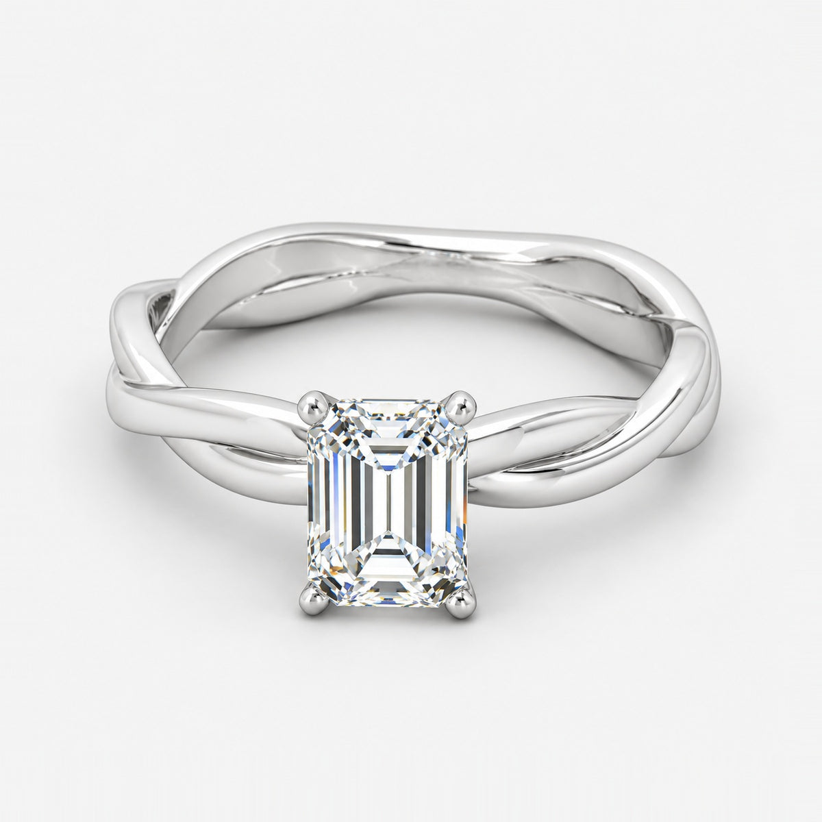 Twisted IGI Certified Classic Solitaire Emerald Diamond Engagement Ring in Gold & Platinum