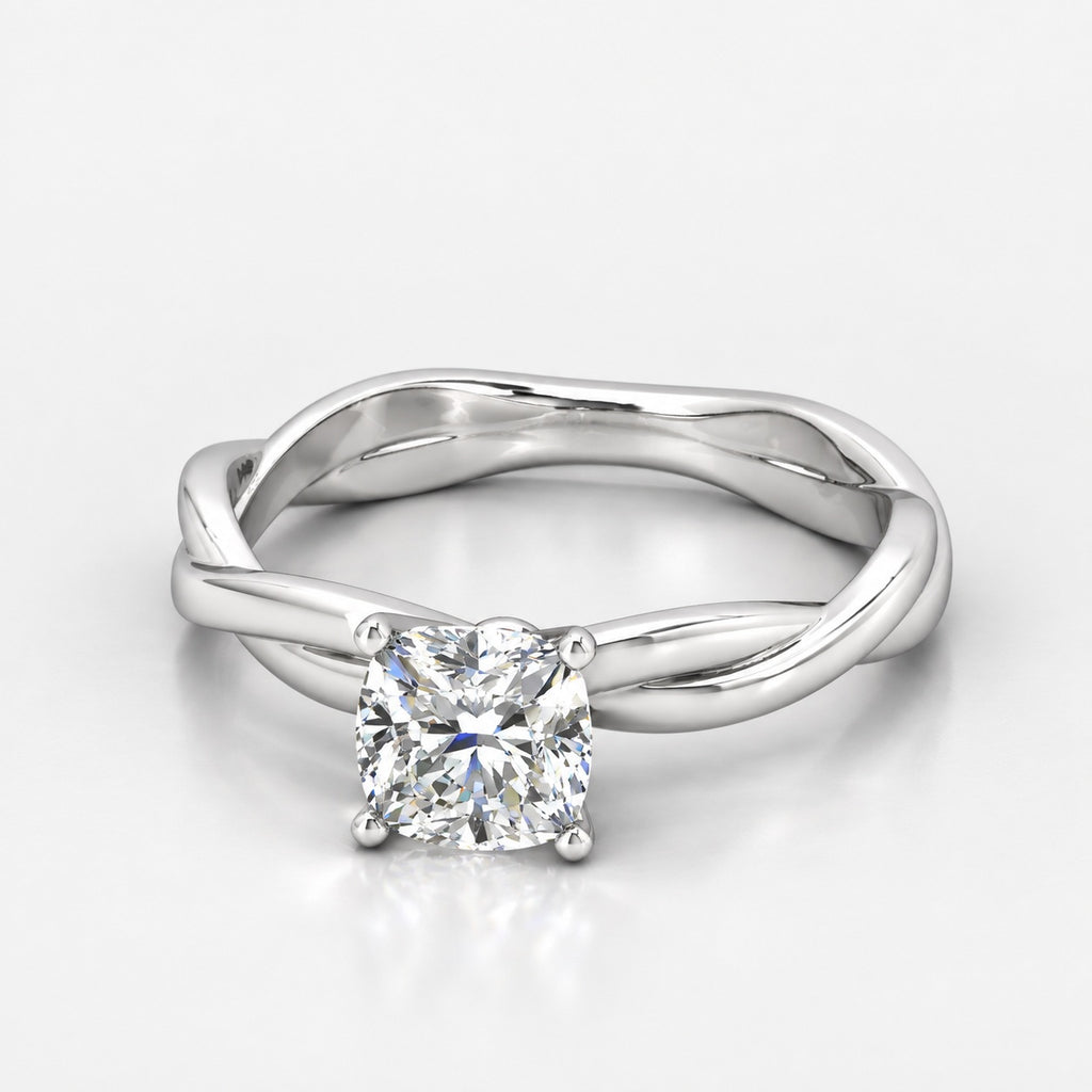 Twisted IGI Certified Classic Cushion Diamond Solitaire Engagement Ring in Gold & Platinum