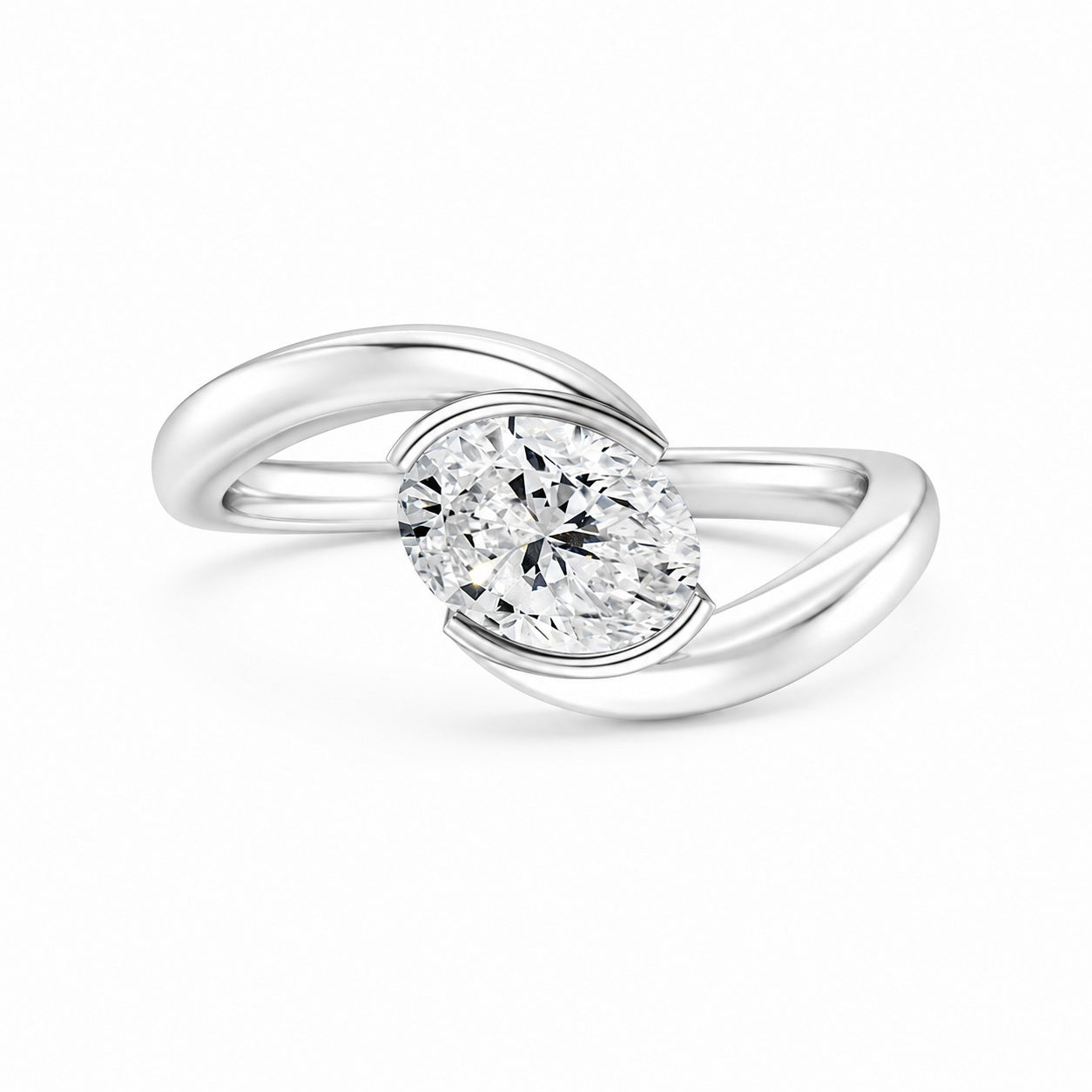 IGI Certified Oval Lab Grown Diamond Solitaire Bypass Engagement Ring