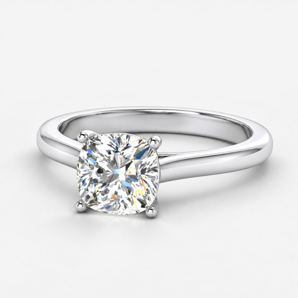IGI Certified Classic Claw Setting Cushion Diamond Solitaire Engagement Ring in Gold & Platinum