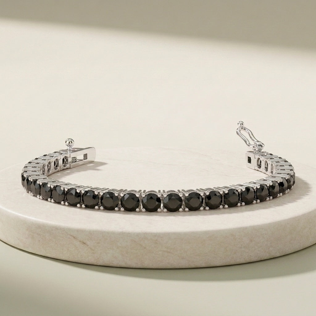 7.50Ct Round Black Diamond Tennis Bracelet in White Gold