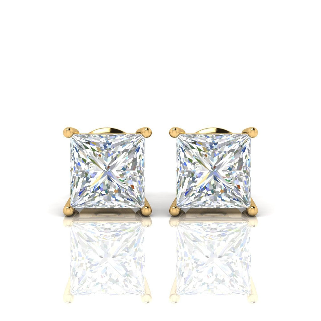 Special Offer..!! VVS Champagne Princess Cut Diamond Stud Earrings, 5.50 Carat - 18k Yellow Gold