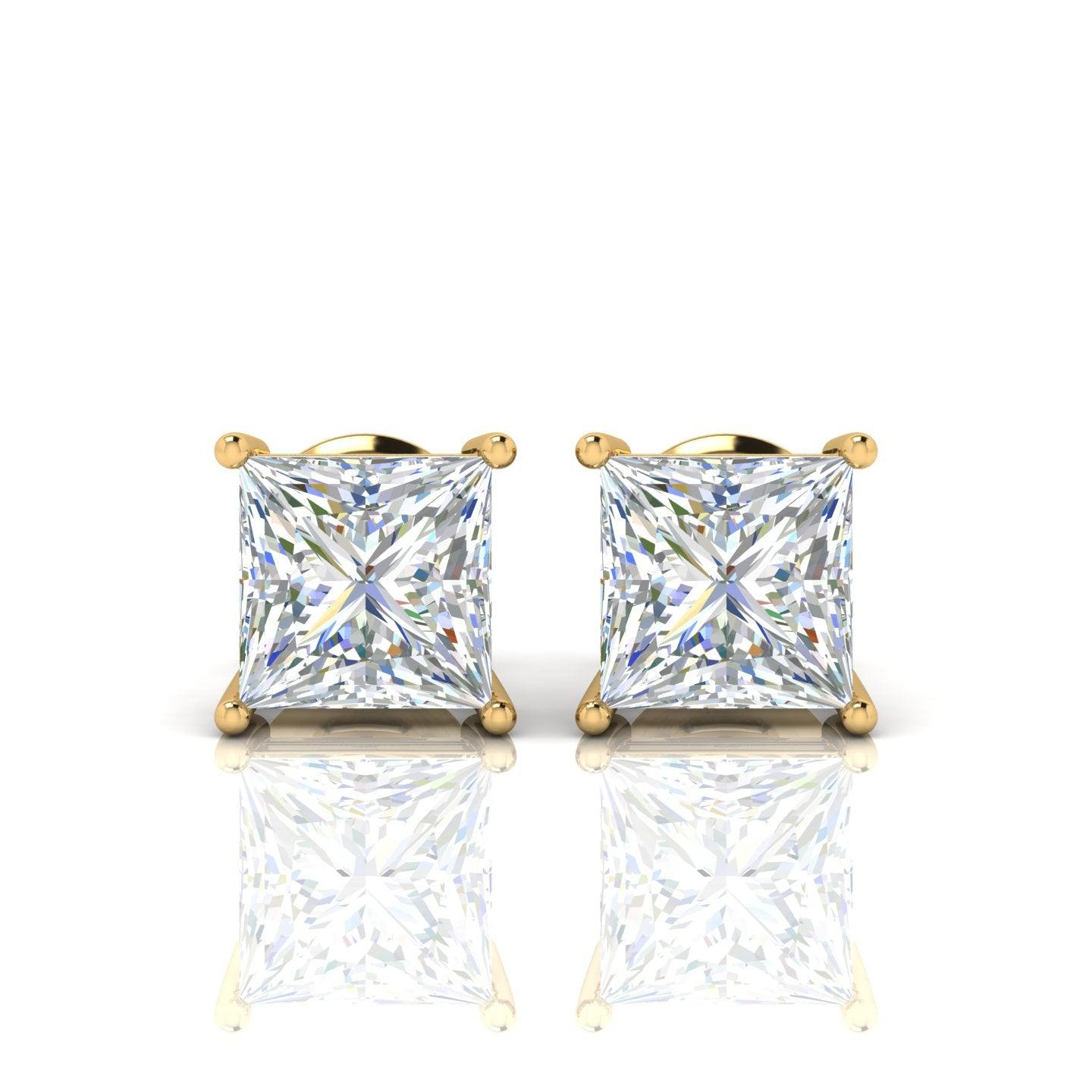 Special Offer..!! VVS Champagne Princess Cut Diamond Stud Earrings, 5.50 Carat - 18k Yellow Gold